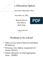 Subnet Allocation Option: Draft Johnson DHC Subnet Alloc 00.txt November 18, 2002 Richard Johnson Kim Kinnear Mark Stapp