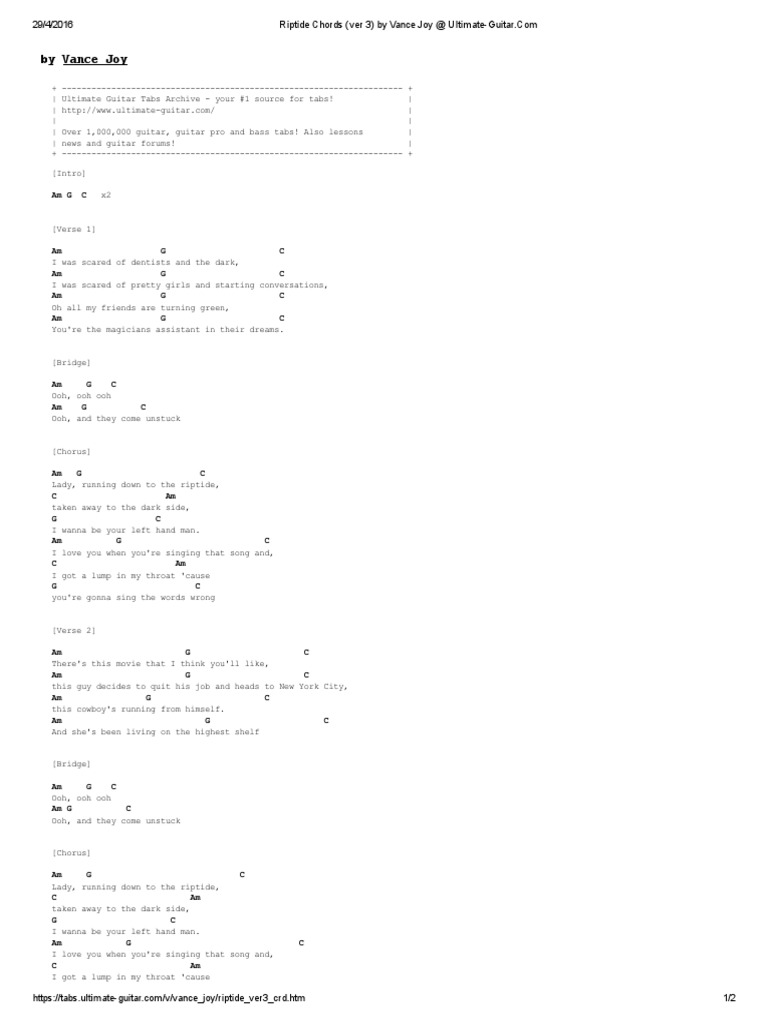 Riptide Chords Vance Joy