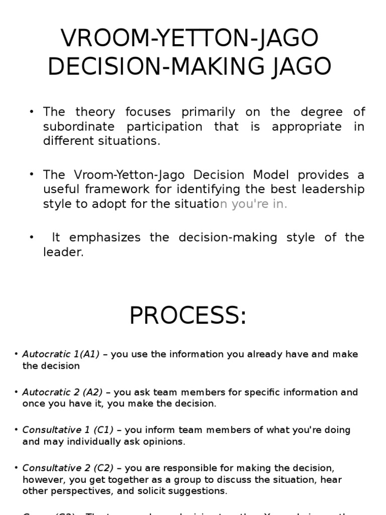Vroom Yetton Jago Decision Making Jago | PDF