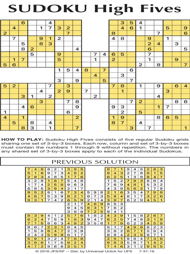 Sudoku High Five for 7/31/16