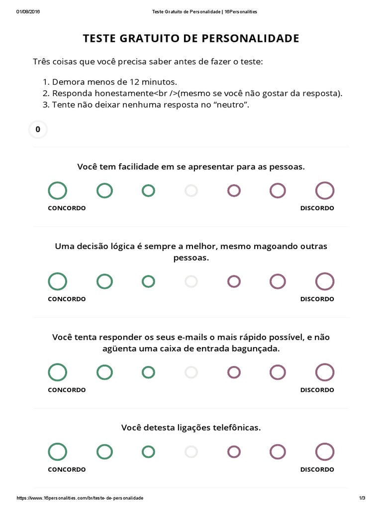 Teste Gratuito de Personalidade - 16personalities | PDF