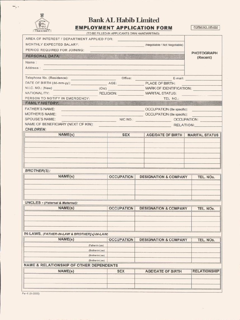 Employment Application Form
