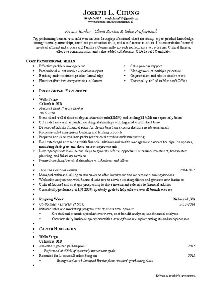 Josephchung Resume PNC Css | PDF | Financial Adviser | Wells Fargo