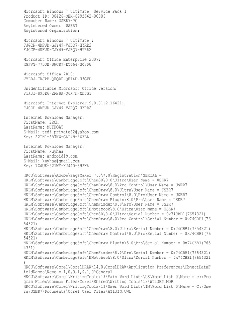 A Comprehensive Collection of Software Product Keys, License Information, and Application