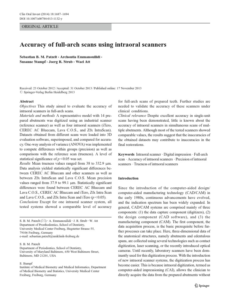 Accuracy of Full-Arch Scans Using Intraoral Scanners | PDF | Image ...