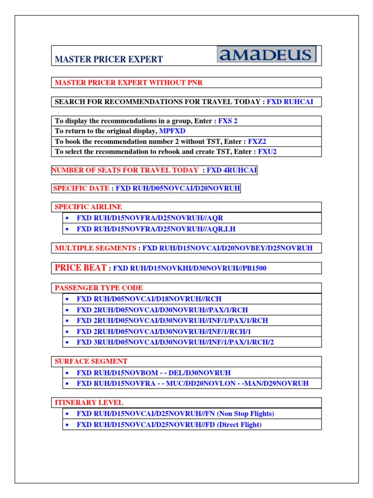 Amadeus - Master Pricer Expert-Commands | PDF | Aviation | Airlines
