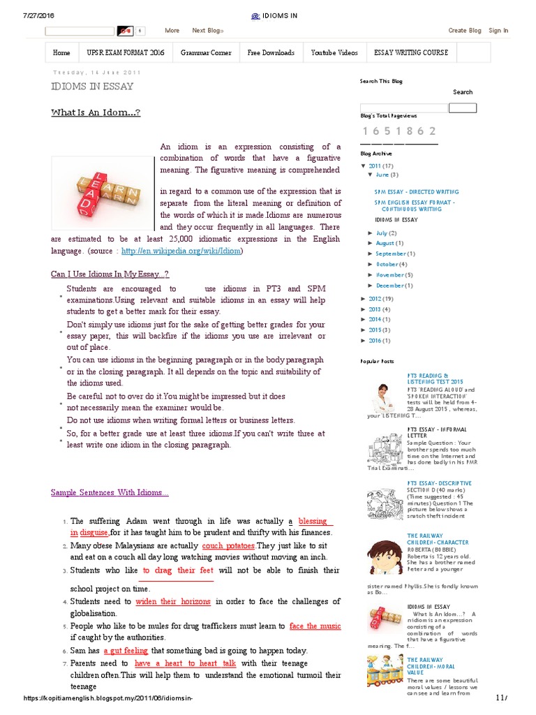 Idioms in Essay Idiom Grammar