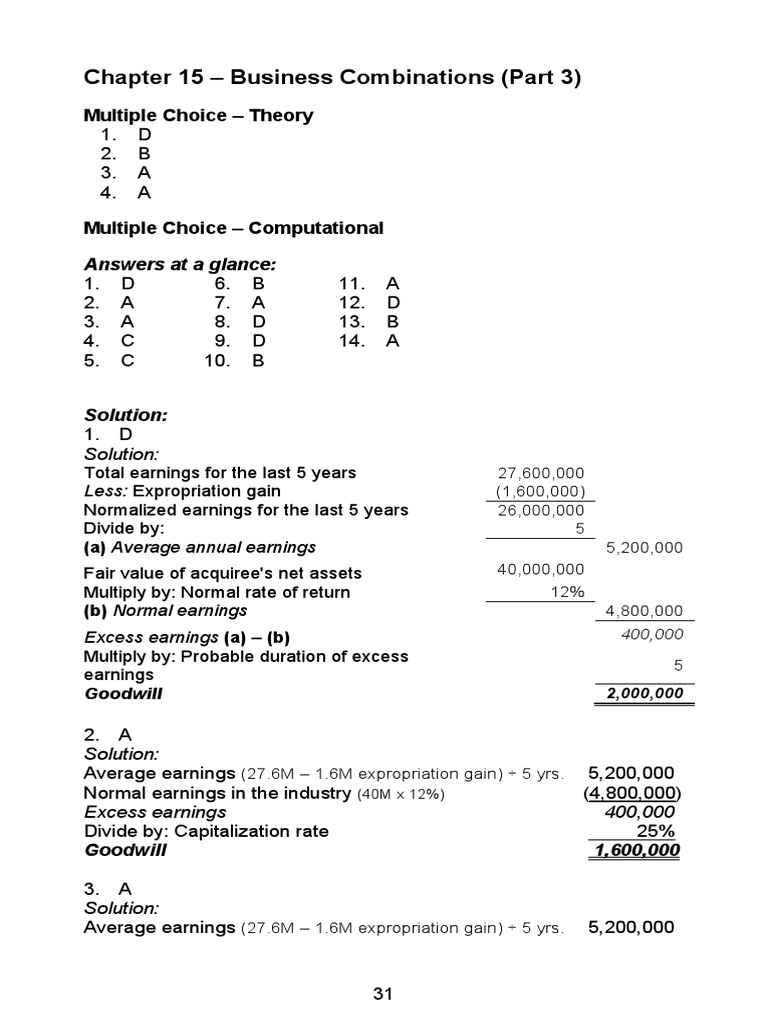 Business Combinations Part 3 Answers | PDF | Goodwill (Accounting ...