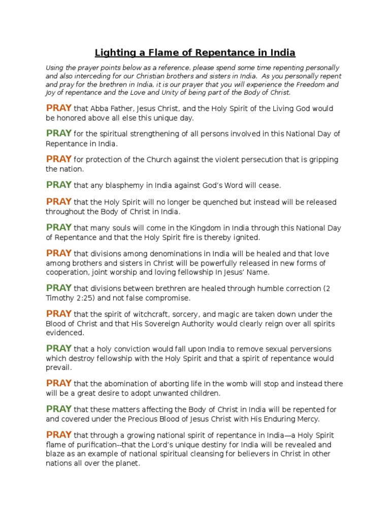 INDIA Prayer Points Repentance Prayer