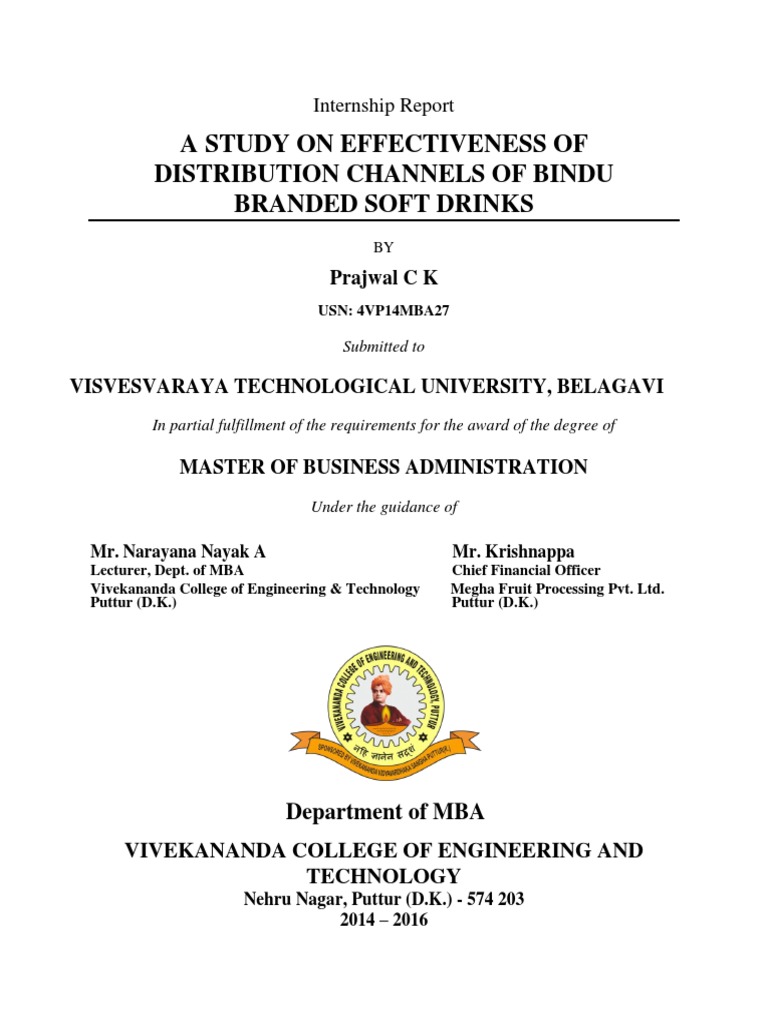 A Study On Effectiveness of Distribution Channels of Bindu Branded Soft