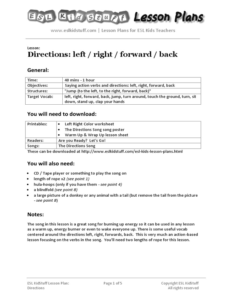directions-lesson-plan.pdf | Lesson Plan | English As A Second Or ...