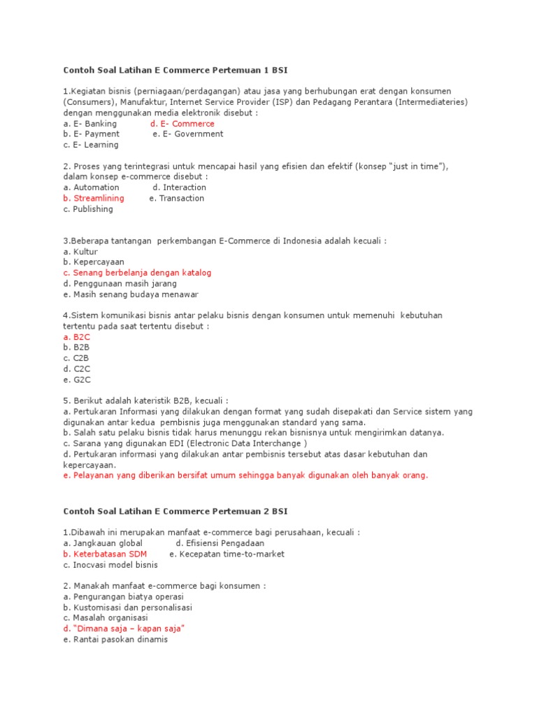Contoh Soal Latihan E Commerce Pertemuan 1 BSI | PDF | Pengelolaan
