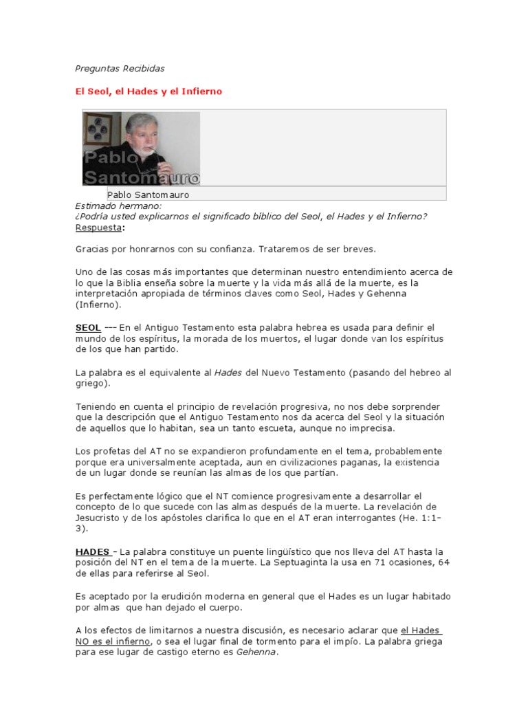El Seol, El Hades y El Infierno PDF Infierno La resurrección de Jesús