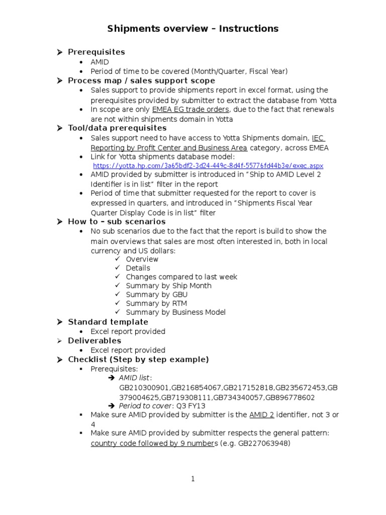EMEA Shipments Report Instructions | PDF | Information Technology ...