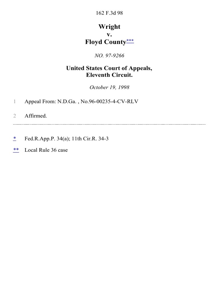 Wright v. Floyd County, 162 F.3d 98, 11th Cir. (1998) PDF