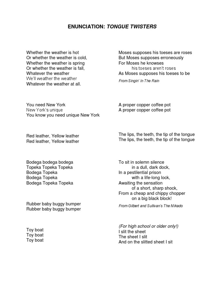 Tongue Twisters Pdf