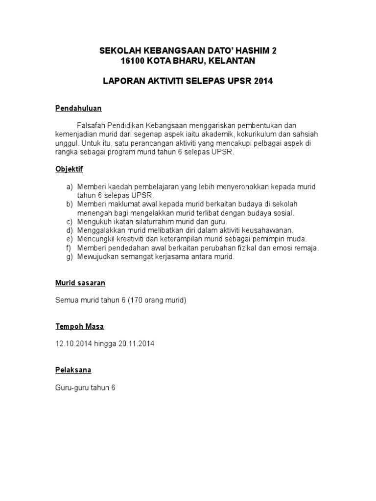 Laporan Aktiviti Lepas Upsr