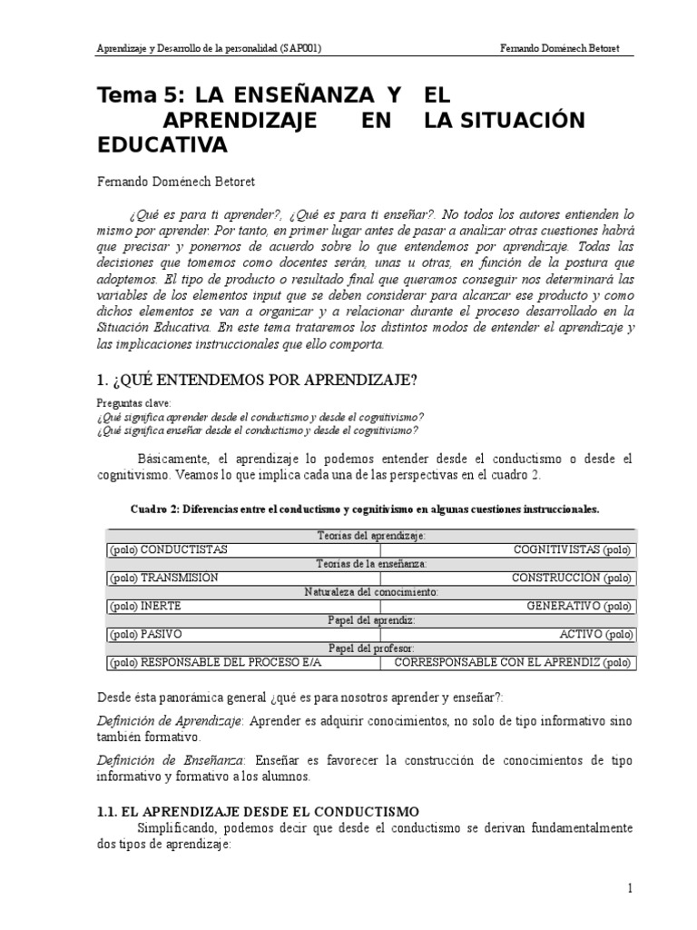 Aprendizaje y Enseñanza: Enfoques Clave | PDF | Constructivismo ...
