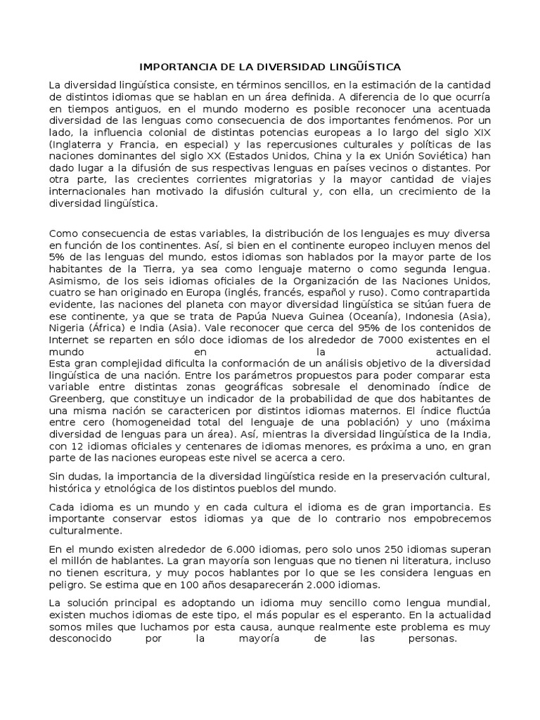Importancia de La Diversidad Lingüística