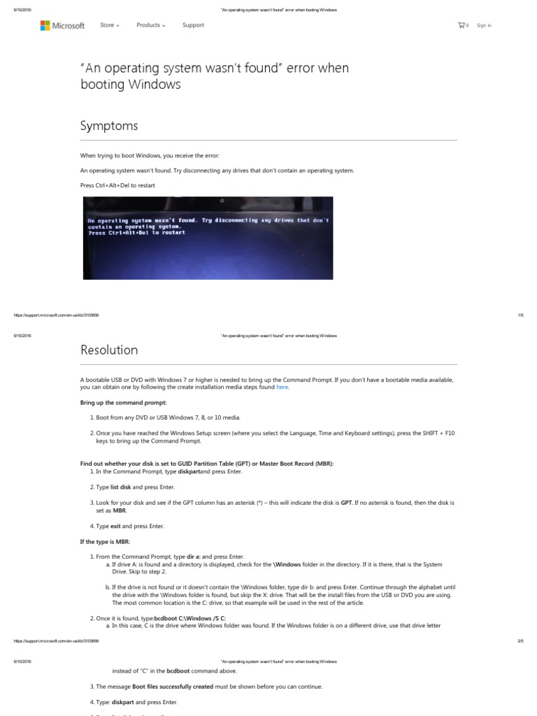 "An Operating System Wasn't Found" Error When Booting Windows | PDF ...