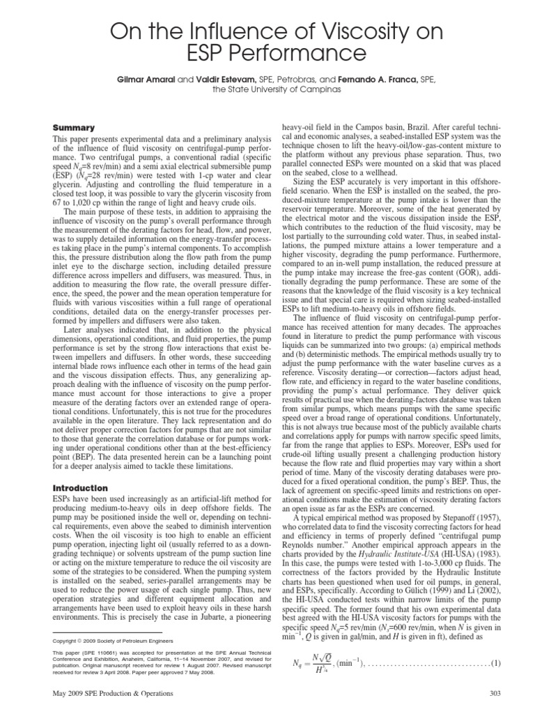 On The Influence of Viscosity On Esp Performance - Valdir Estevam | PDF ...