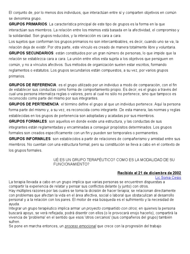 Tipos de Grupos | PDF | Grupo de trabajo | Comportamiento