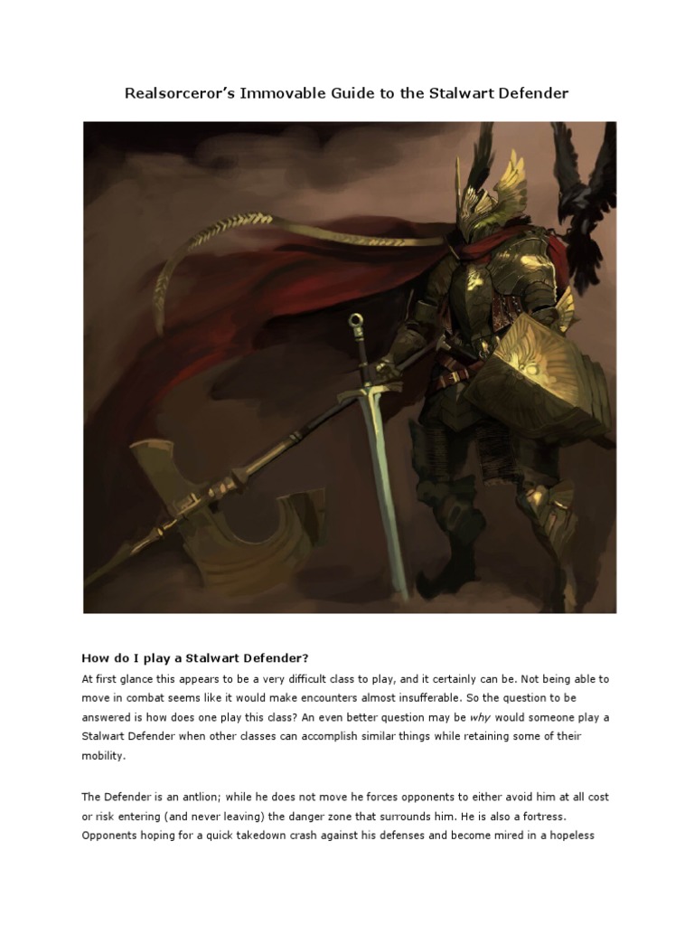 Guide To The Stalwart Defender PDF Dwarf (Dungeons & Dragons) Leisure