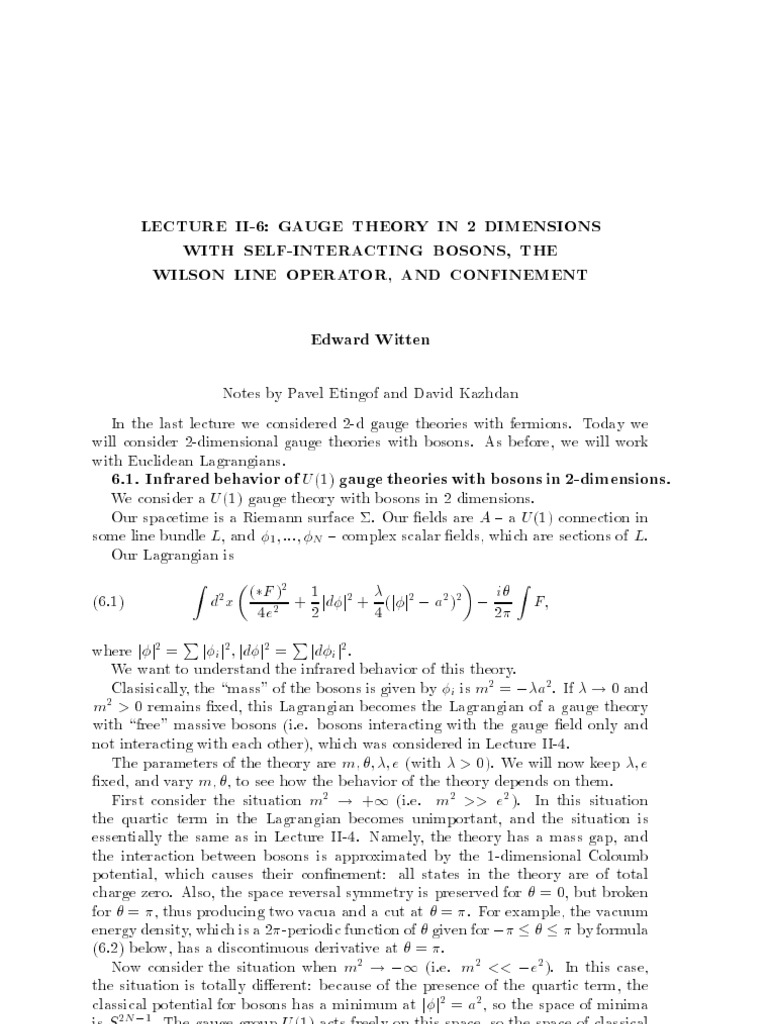 Lecture Ii6 Gauge Theory in 2 Dimensions With SelfInteracting Bosons