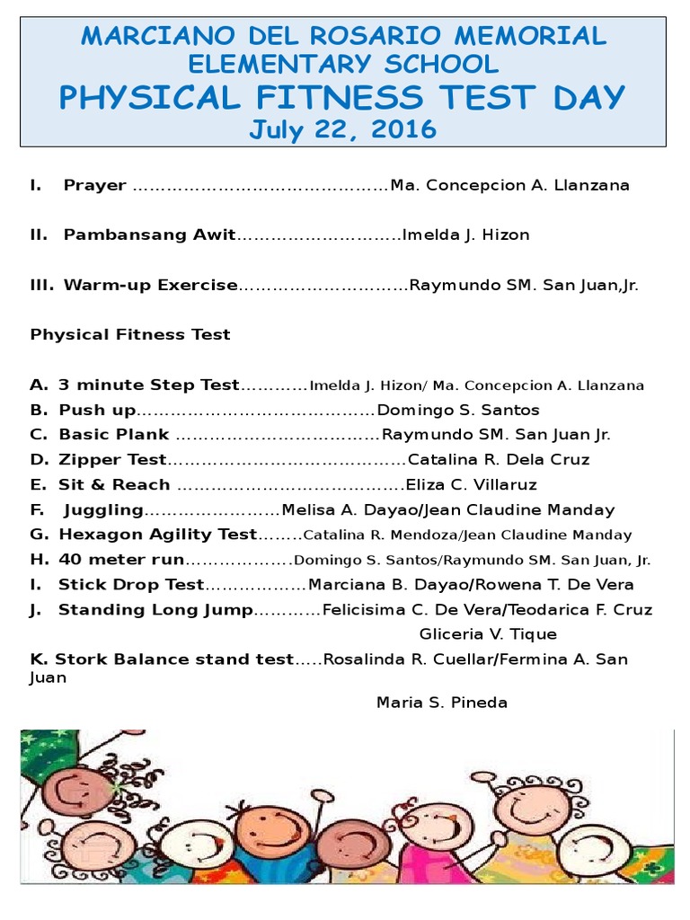 Physical Fitness Test Day: Marciano Del Rosario Memorial Elementary ...