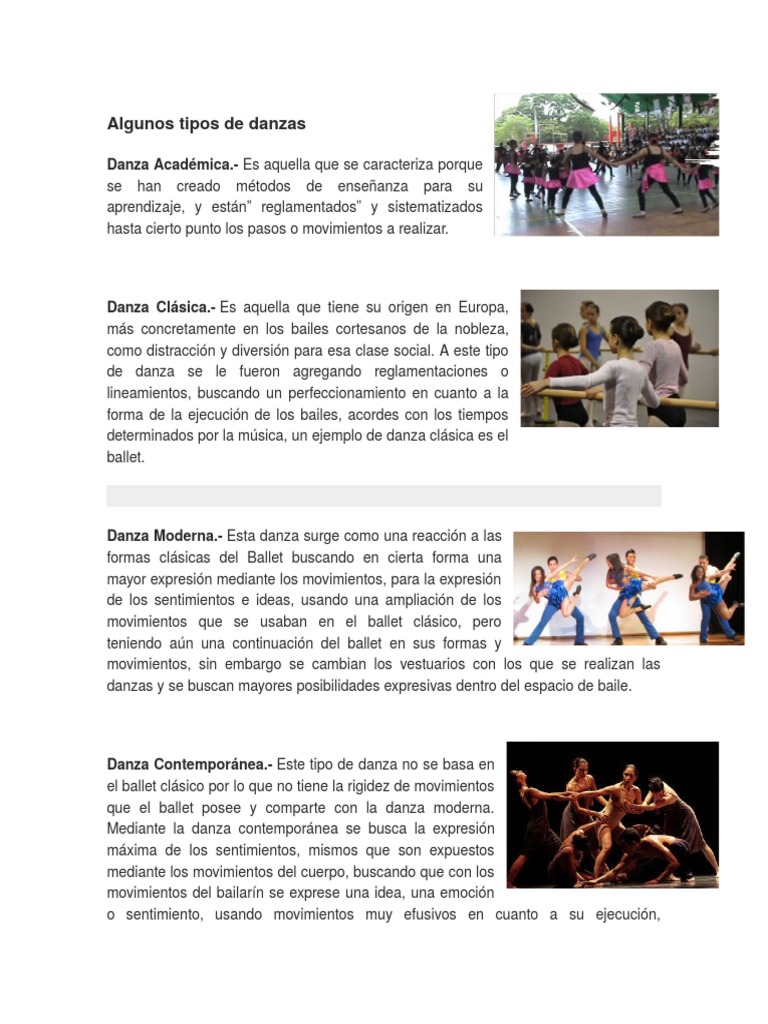Algunos Tipos de Danzas | Descargar gratis PDF | Bailes | Ballet