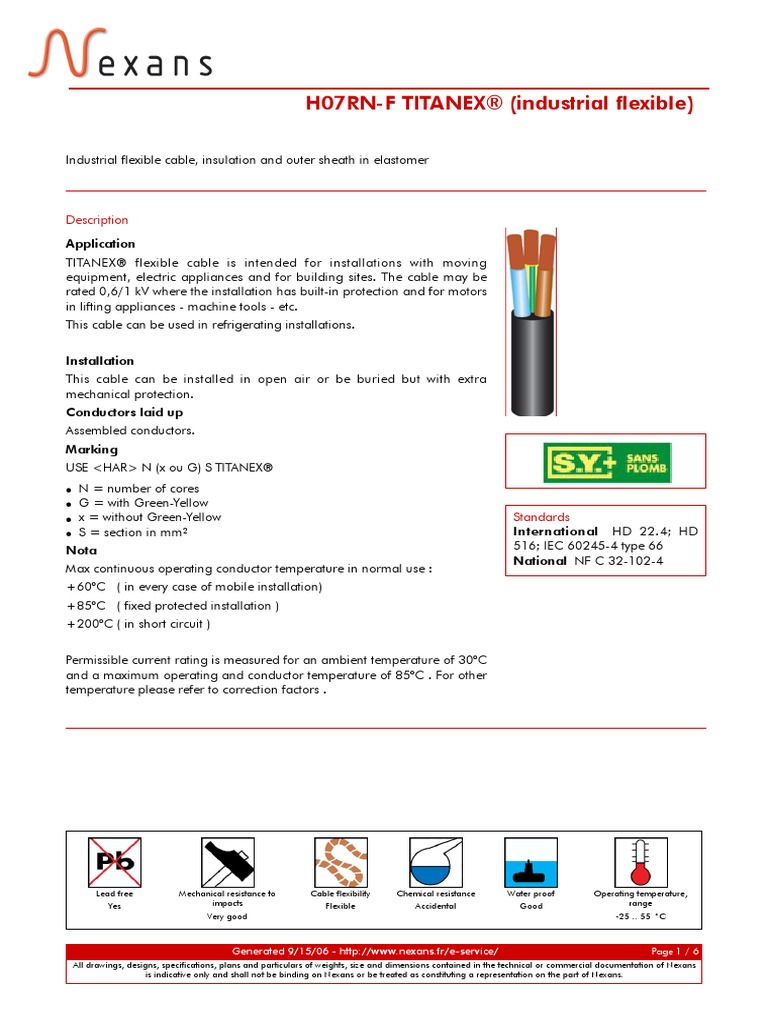 Catalog Titanex H07RN-F | PDF | Cable | Electrical Conductor