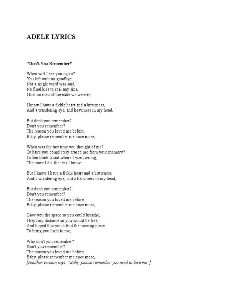 Adele Lyrics Don T You Remember adele lyrics don t you remember