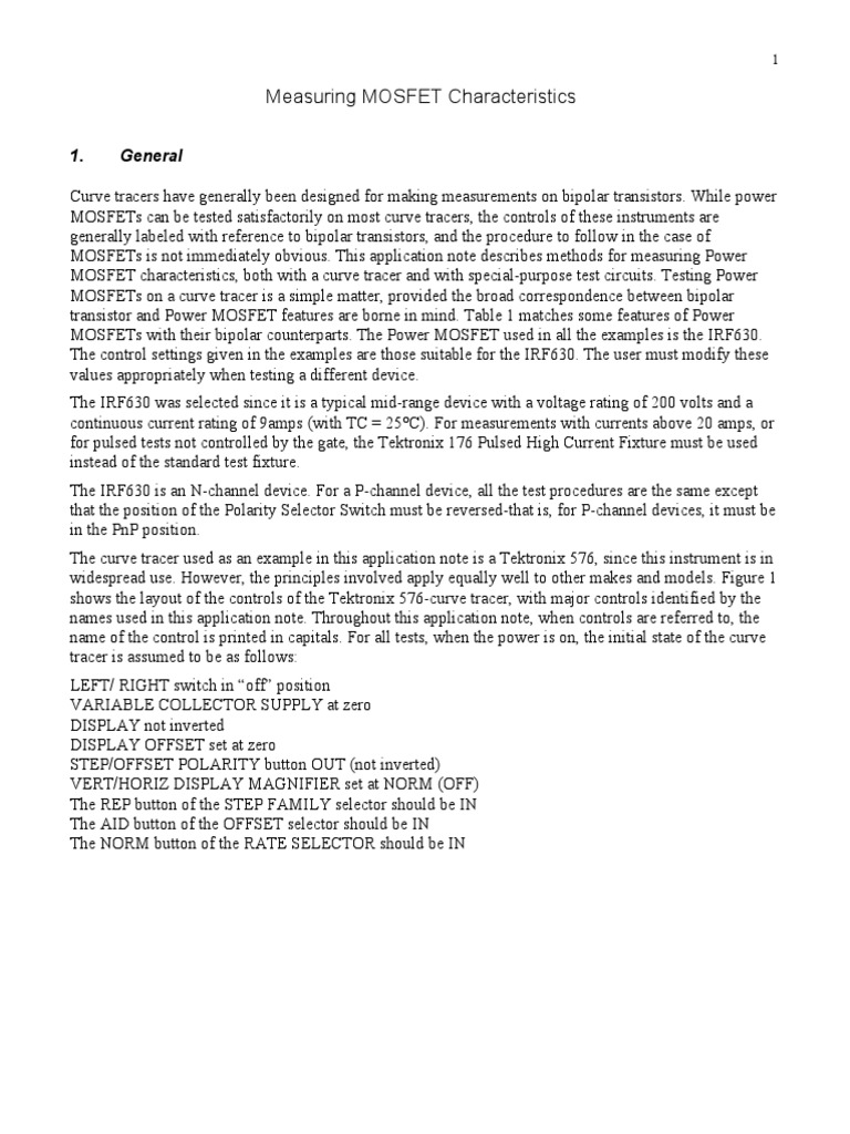 Measuring Mosfet Curve Tracer PDF PDF Field Effect Transistor Mosfet