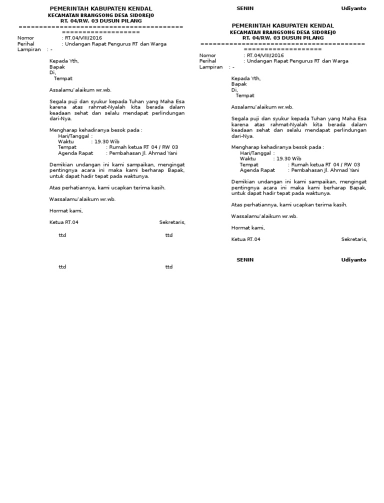Contoh Surat Undangan Rapat Rt