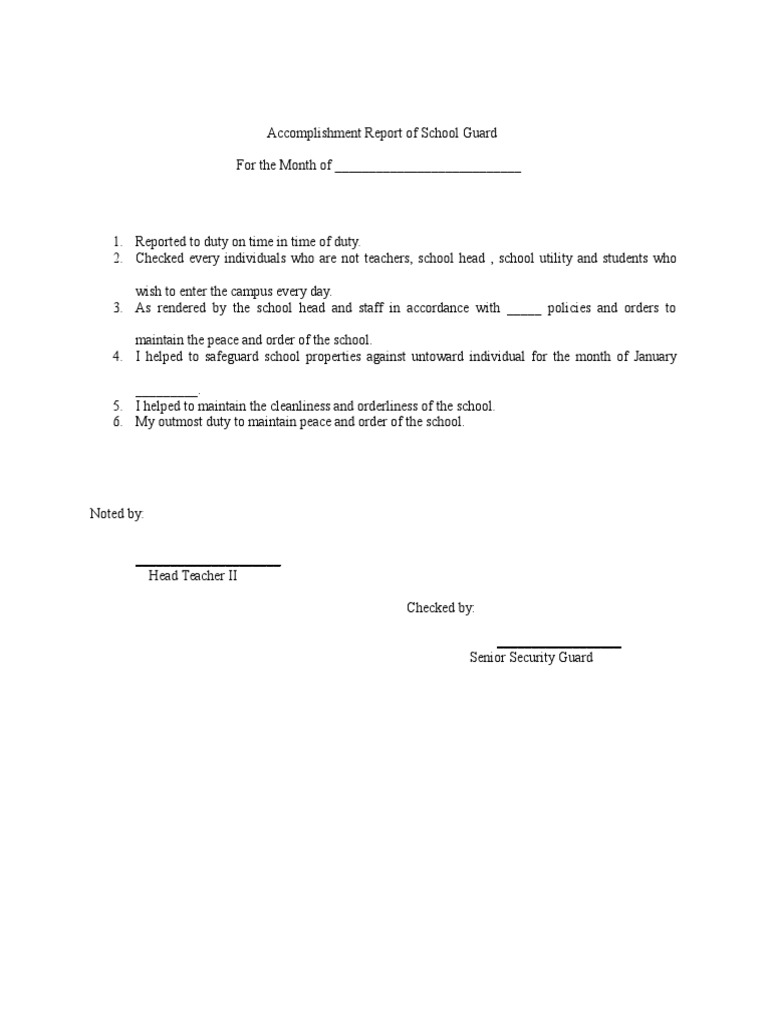 Guard Accomplishment Report | PDF