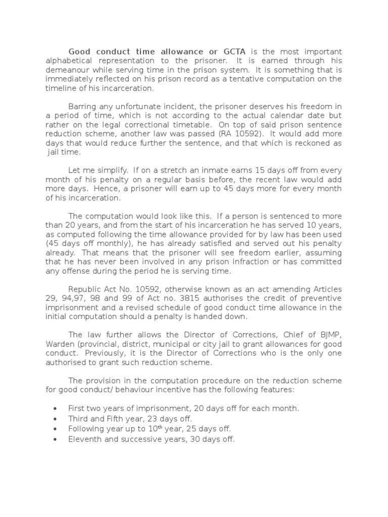 GCTA Computation Under RA 10592 | PDF | Prisoner | Prison