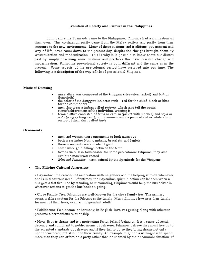 Evolution of Filipino Society and Culture | PDF | Society | Clothing