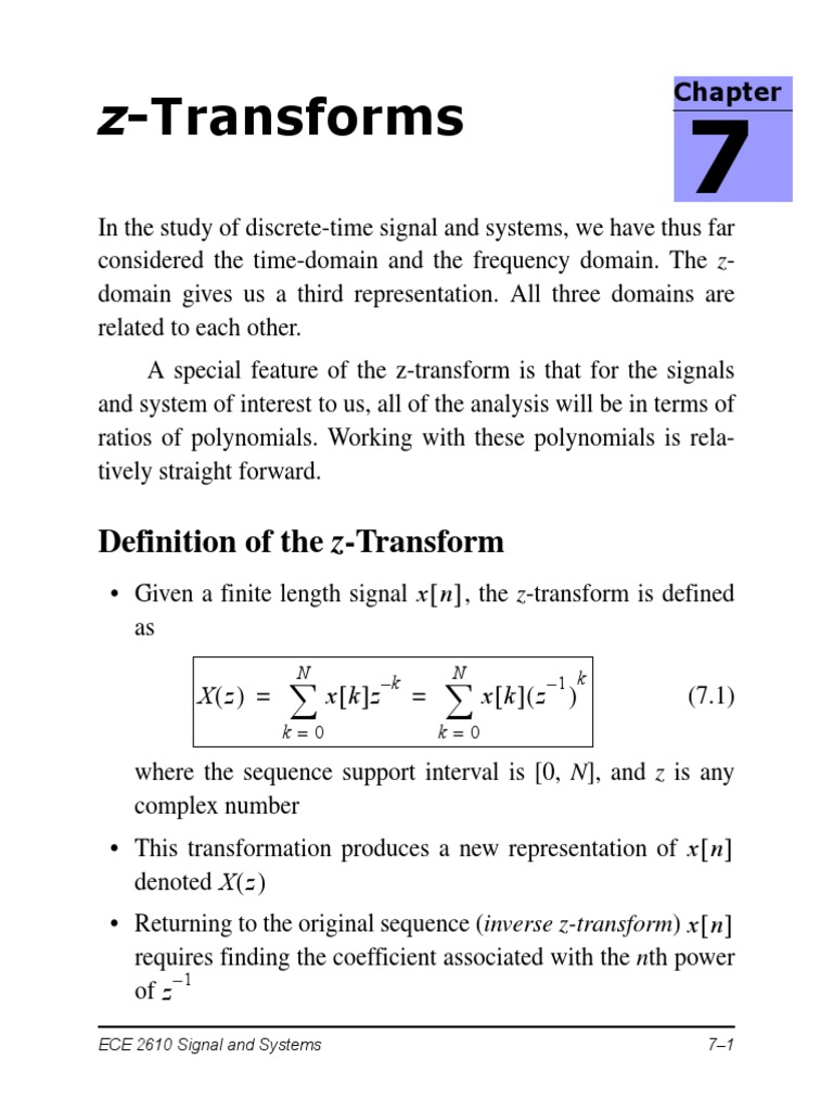 Z Transform Filter (Signal Processing) Algorithms