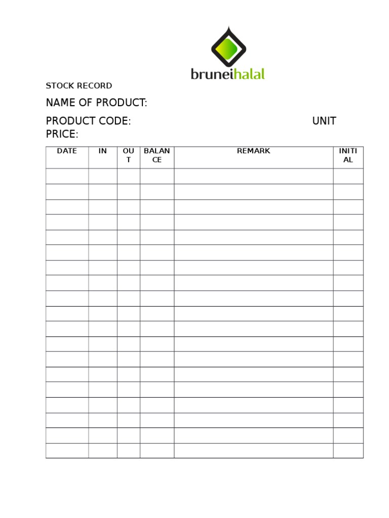 Stock Record Card PDF