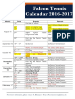 Year Calendar 2016 - 2017 - Tennis