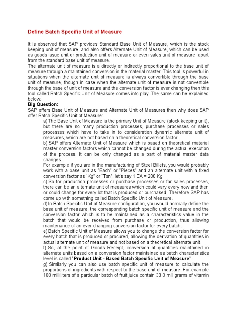 Define batch specific unit of measure pdf units of measurement