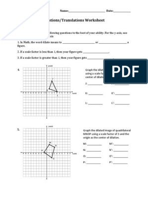 Dilations Translations Pdf Cartesian Coordinate System Rene Descartes