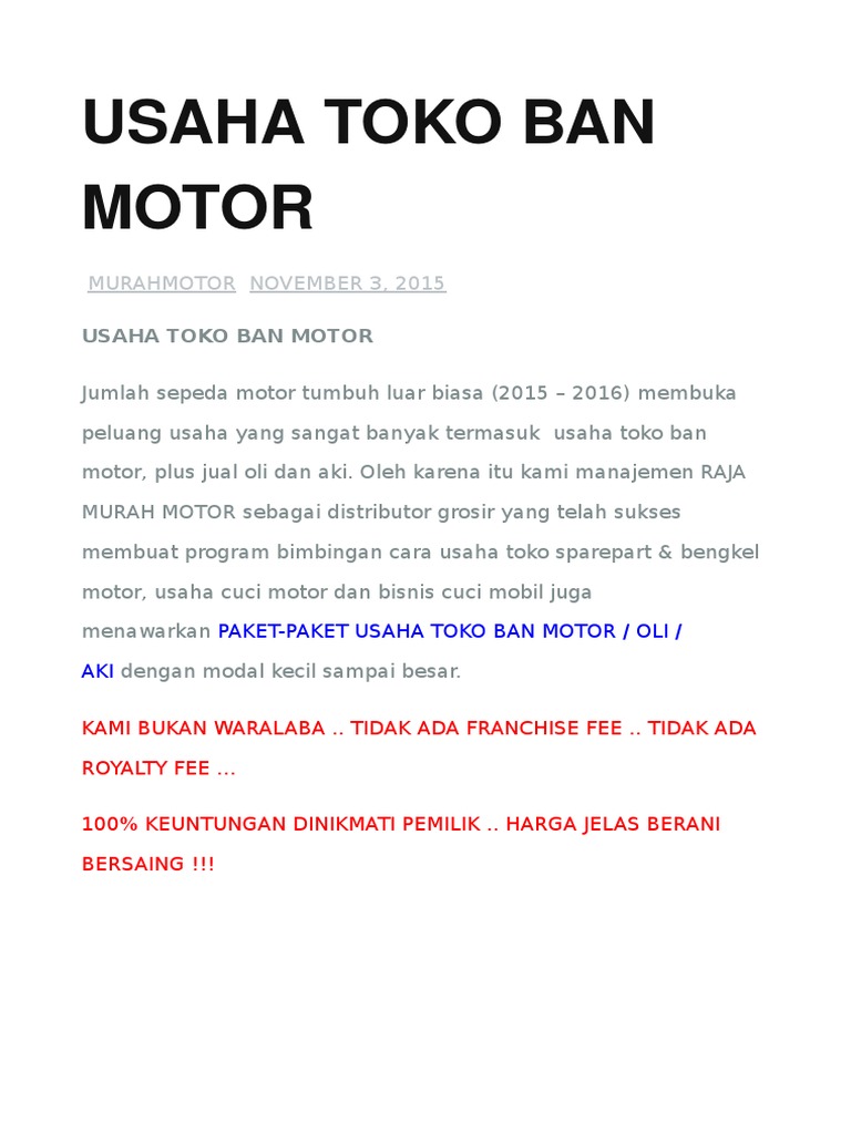 Usaha Toko  Ban  Motor 