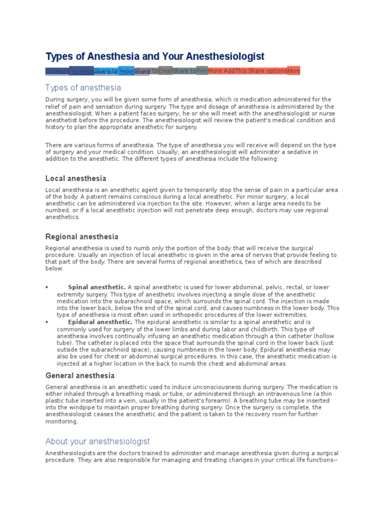 Understanding Anesthesia Types and Roles | PDF | Anesthesia | Surgery