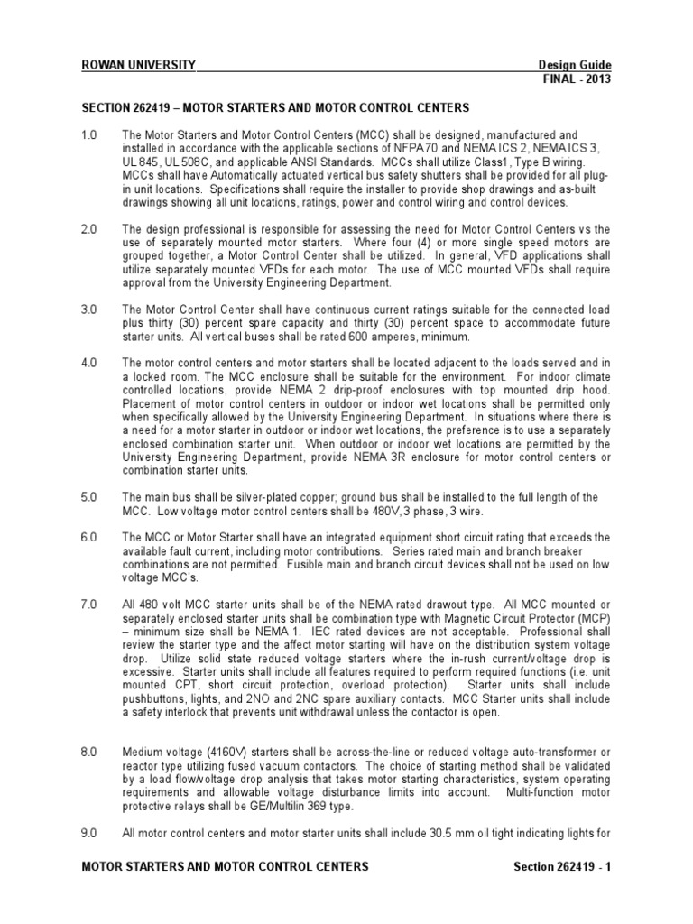 Motor Starters and Motor Control Centers Electrical Design Guide