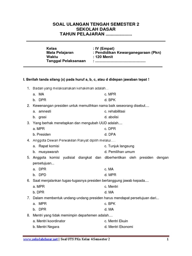 <p>Berikut adalah artikel tentang kumpulan soal PKn Kelas 3 SD, dengan panjang sekitar 1.200 kata, disusun dengan outline yang jelas, memperhatikan spasi, dan output tulisan yang rapi.</p>
<p>” title=”</p>
<p>Berikut adalah artikel tentang kumpulan soal PKn Kelas 3 SD, dengan panjang sekitar 1.200 kata, disusun dengan outline yang jelas, memperhatikan spasi, dan output tulisan yang rapi.</p>
<p>“></p>
<p>Ketiga, soal-soal PKn dapat melatih kemampuan berpikir kritis dan analitis siswa. Soal-soal yang dirancang dengan baik tidak hanya menuntut hafalan, tetapi juga kemampuan siswa untuk menganalisis situasi, menarik kesimpulan, dan memberikan pendapat berdasarkan pengetahuan PKn yang mereka miliki.</p>
<p>Keempat, kumpulan soal PKn juga dapat meningkatkan motivasi belajar siswa. Dengan adanya target berupa soal yang harus diselesaikan, siswa menjadi lebih bersemangat untuk belajar dan mempersiapkan diri. Rasa percaya diri siswa juga akan meningkat ketika mereka berhasil menjawab soal-soal dengan benar.</p>
<p><strong>Materi Pokok PKn Kelas 3 SD</strong></p>
<p>Sebelum membahas jenis-jenis soal, penting untuk memahami cakupan materi PKn kelas 3 SD. Umumnya, materi ini meliputi:</p>
<ul>
<li><strong>Nilai-nilai Pancasila:</strong> Memahami makna sila-sila Pancasila dalam kehidupan sehari-hari, contoh pengamalan Pancasila di rumah, sekolah, dan masyarakat.</li>
<li><strong>Lambang Negara:</strong> Mengenal burung Garuda sebagai lambang negara Indonesia, serta makna warna dan bagian-bagian dari lambang negara.</li>
<li><strong>Bendera Merah Putih:</strong> Mengenal bendera negara Indonesia, sejarah singkatnya, serta aturan penghormatan terhadap bendera.</li>
<li><strong>Lagu Kebangsaan Indonesia Raya:</strong> Mengenal lagu kebangsaan Indonesia Raya, makna liriknya, dan pentingnya menyanyikan lagu kebangsaan dengan khidmat.</li>
<li><strong>Proklamasi Kemerdekaan:</strong> Memahami arti penting proklamasi kemerdekaan Indonesia bagi bangsa dan negara.</li>
<li><strong>Norma dan Aturan:</strong> Mengenal berbagai norma yang berlaku di masyarakat (norma kesopanan, norma agama, norma hukum) dan pentingnya mematuhi aturan.</li>
<li><strong>Hak dan Kewajiban:</strong> Memahami konsep hak dan kewajiban sebagai anggota keluarga, warga sekolah, dan warga masyarakat.</li>
<li><strong>Lingkungan Sekitar:</strong> Mengenal lingkungan tempat tinggal, jenis-jenis pekerjaan di lingkungan sekitar, dan pentingnya menjaga kebersihan lingkungan.</li>
<li><strong>Keanekaragaman Budaya:</strong> Mengenal berbagai suku bangsa, bahasa daerah, dan adat istiadat di Indonesia sebagai kekayaan bangsa.</li>
<li><strong>Kerja Sama:</strong> Memahami pentingnya kerja sama dalam berbagai kegiatan, baik di rumah, sekolah, maupun masyarakat.</li>
</ul>
<div style=