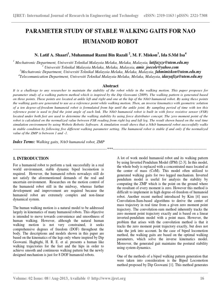 NAO Robot Walking Gait Analysis | PDF | Walking | Robot