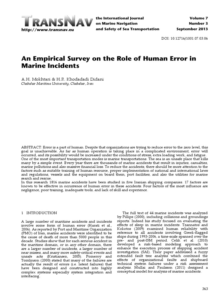Human Error in Marine Incidents Analysis | PDF | Survey Methodology ...