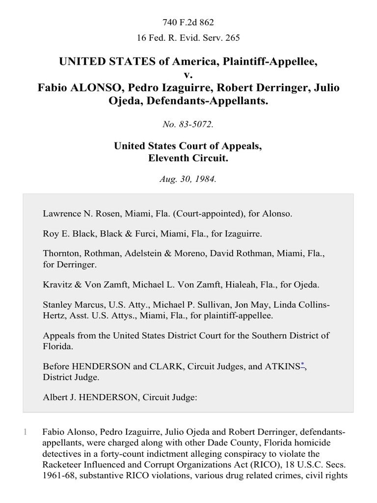RICO Conspiracy Case: U.S. v. Alonso et al. | PDF | Racketeer ...