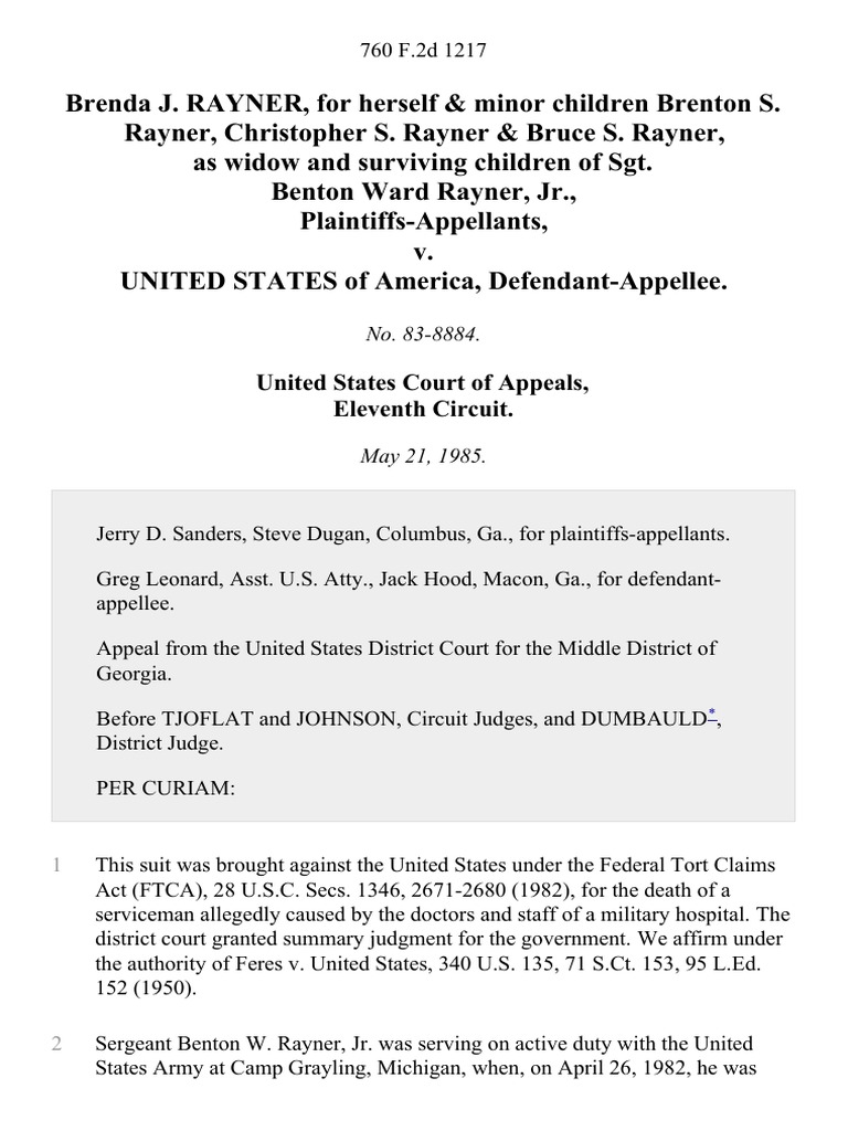 Rayner v. United States: FTCA Appeal | PDF | Government | Public Law